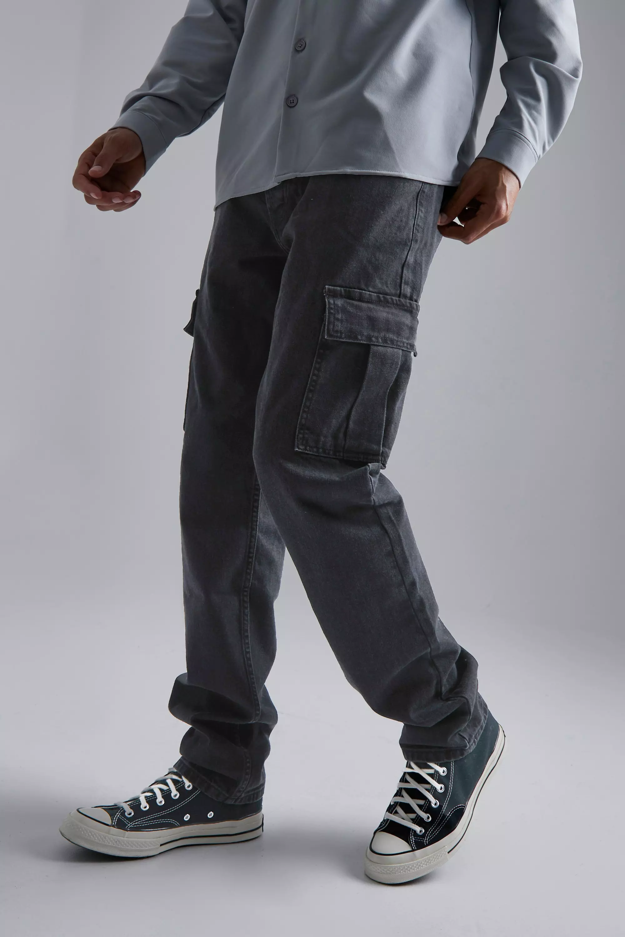 Tall Straight Stacked Leg Zip Hem Cargo Jeans boohooMAN UK